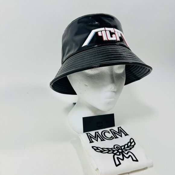MCM Meta Cyberpunk Logo Embroidery Bucket Hat In Glossy Black NWT $350 - Picture 8 of 14